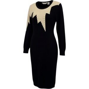 CHRISTINA GRANT Womens Black Pearl Accent Vintage 80s 90s Midi Sweater Dress L